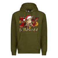 Army Green joy to the world christmas cow Premium Hoodie - LillyAllenDesigns