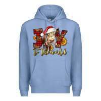 Colony Blue joy to the world christmas cow Premium Hoodie - LillyAllenDesigns