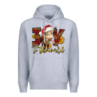Heather Grey joy to the world christmas cow Premium Hoodie - LillyAllenDesigns