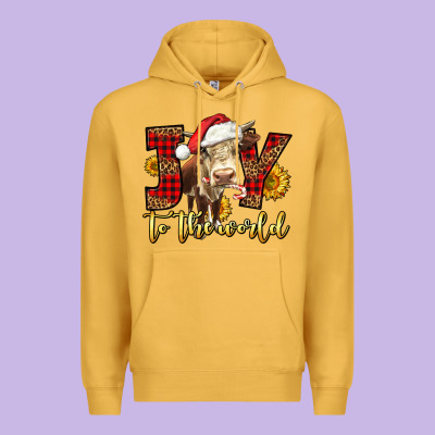 Joy To The World Christmas Cow Premium Hoodie Designed By Lillyallendesigns