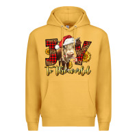 Mustard joy to the world christmas cow Premium Hoodie - LillyAllenDesigns