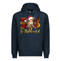 Navy joy to the world christmas cow Premium Hoodie - LillyAllenDesigns