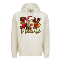 Oatmeal Heather joy to the world christmas cow Premium Hoodie - LillyAllenDesigns