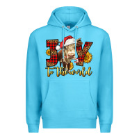Ocean Blue joy to the world christmas cow Premium Hoodie - LillyAllenDesigns