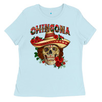Baby Blue Chingona with roses Mexico Ladies Tee - HowdyJamesFarm