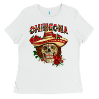 White Chingona with roses Mexico Ladies Tee - HowdyJamesFarm