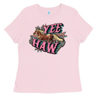 Bubblegum Pink Yee haw Ladies Tee - HowdyJamesFarm