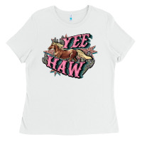 White Yee haw Ladies Tee - HowdyJamesFarm