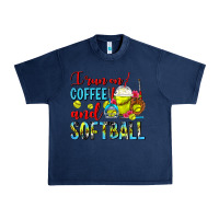 Navy I Run On Coffee And Softball Frappe Urban Heavy Tee - FaDigitalArtStudio