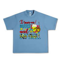Pebble Blue I Run On Coffee And Softball Frappe Urban Heavy Tee - FaDigitalArtStudio