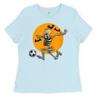 Skeleton Soccer Player Funny Halloween Blood Moon Ladies Tee | Teevron
