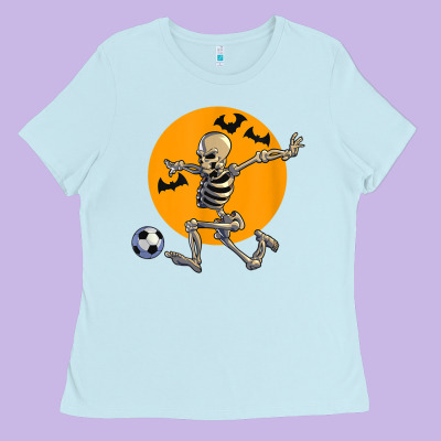 Skeleton Soccer Player Funny Halloween Blood Moon Ladies Tee Designed By Designpulse