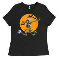 Black skeleton soccer player funny halloween blood moon Ladies Tee - DesignPulse