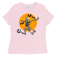 Bubblegum Pink skeleton soccer player funny halloween blood moon Ladies Tee - DesignPulse