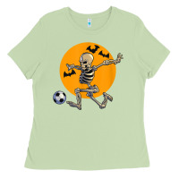 Matcha skeleton soccer player funny halloween blood moon Ladies Tee - DesignPulse