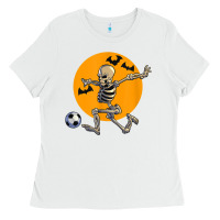 White skeleton soccer player funny halloween blood moon Ladies Tee - DesignPulse