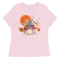 Bubblegum Pink Skeleton Drummer Halloween Costume Playing Drums Mens Boys Ladies Tee - DesignPulse