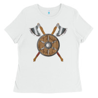 White renaissance fair faire festival medieval theme axe shield Ladies Tee - DesignPulse