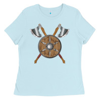 Baby Blue renaissance fair faire festival medieval theme axe shield Ladies Tee - DesignPulse