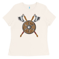 Bone renaissance fair faire festival medieval theme axe shield Ladies Tee - DesignPulse
