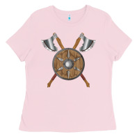 Bubblegum Pink renaissance fair faire festival medieval theme axe shield Ladies Tee - DesignPulse