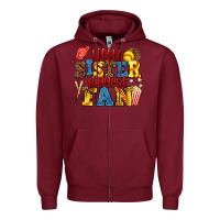 Burgundy little sister biggest fan softball Zipper Hoodie - AdoDesignShop