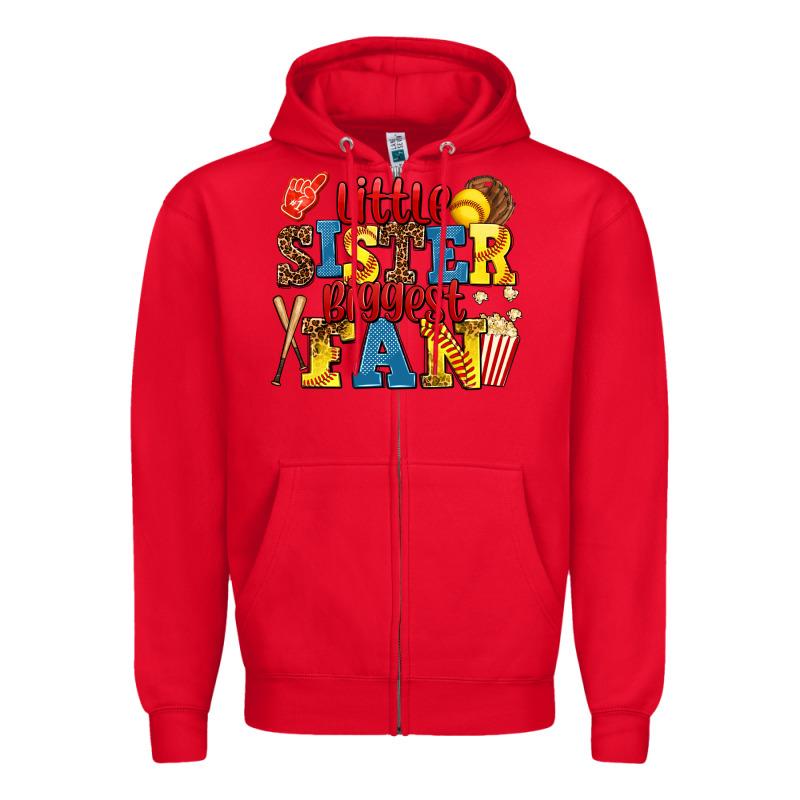 Little Sister Biggest Fan Softball Zipper Hoodie by AdoDesignShop | Teevron