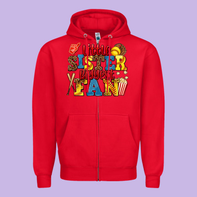 Little Sister Biggest Fan Softball Zipper Hoodie Designed By Adodesignshop