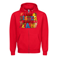 Red little sister biggest fan softball Zipper Hoodie - AdoDesignShop