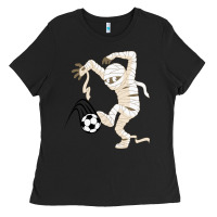 Black funny halloween soccer ball Ladies Tee - DesignPulse