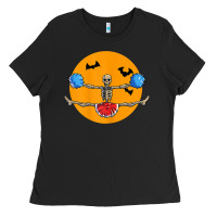 Black cheerleading skeleton halloween cheer skeleton cheerleader t shirt Ladies Tee - DesignPulse