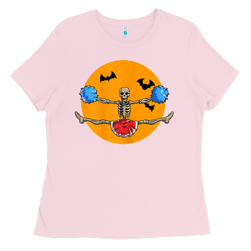 Cheerleading Skeleton Halloween Cheer Skeleton Cheerleader T Shirt Ladies Tee by DesignPulse | Teevron