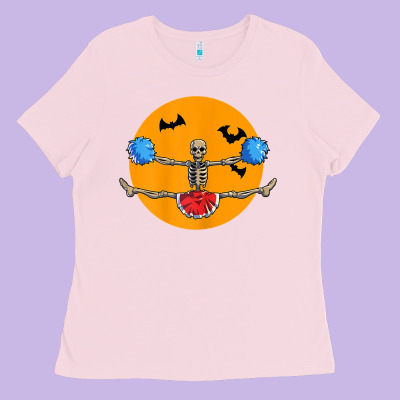 Cheerleading Skeleton Halloween Cheer Skeleton Cheerleader T Shirt Ladies Tee Designed By Designpulse