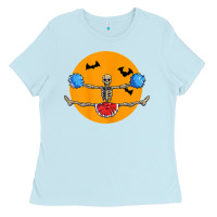 Baby Blue cheerleading skeleton halloween cheer skeleton cheerleader t shirt Ladies Tee - DesignPulse