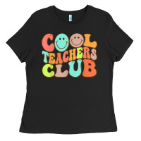 Black cool teachers club funny smile teachers club squad t shirt Ladies Tee - DesignPulse