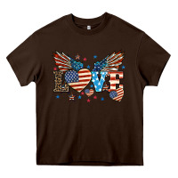 Chocolate Brown Love America wings 4th of july Heavy Core Tee - HowdyJamesFarm