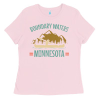 Bubblegum Pink retro boundary waters canoe minnesota Ladies Tee - DesignPulse