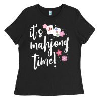 Black womens mahjong gift for her mahjong player v neck t shirt Ladies Tee - DesignPulse