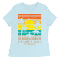 Baby Blue windansea beach california ca surfer surfing surf palm tree Ladies Tee - DesignPulse