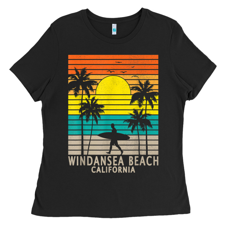 Windansea Beach California Ca Surfer Surfing Surf Palm Tree Ladies Tee by DesignPulse | Teevron