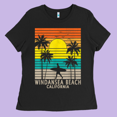 Windansea Beach California Ca Surfer Surfing Surf Palm Tree Ladies Tee Designed By Designpulse