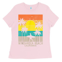 Bubblegum Pink windansea beach california ca surfer surfing surf palm tree Ladies Tee - DesignPulse