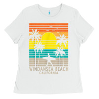 White windansea beach california ca surfer surfing surf palm tree Ladies Tee - DesignPulse