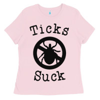 Bubblegum Pink ticks suck shirt lyme disease gift green awareness ribbon Ladies Tee - DesignPulse