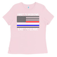 Bubblegum Pink police fire ems first responder american flag firefighter t shirt Ladies Tee - DesignPulse