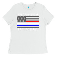 White police fire ems first responder american flag firefighter t shirt Ladies Tee - DesignPulse