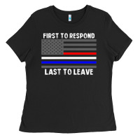 Black police fire ems first responder american flag firefighter t shirt Ladies Tee - DesignPulse