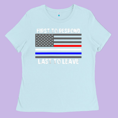 Police Fire Ems First Responder American Flag Firefighter T Shirt Ladies Tee Designed By Designpulse