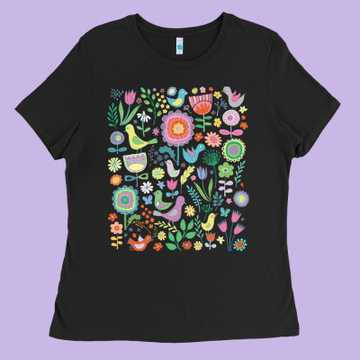 Cute Birds T  Shirt Birds And Blooms   Cute Floral Pattern By Cecca De Ladies Tee Designed By Designpulse