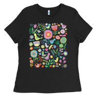 Black cute birds t  shirt birds and blooms   cute floral pattern by cecca de Ladies Tee - DesignPulse